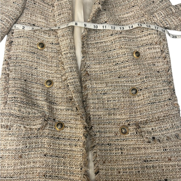 ZARA Tweed Open Blazer Jacket Tan Cream Sz Small - Picture 15 of 16